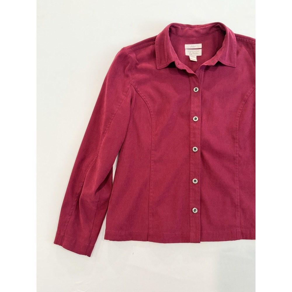 Christopher & Banks Jacket Womens M Red Button Shirt Top Casual School Chic Y2K